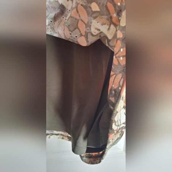 Cato Floral Women's Top Brown and Cream Bell Short Sleeve Boho Fall Casual Offic - Picture 9 of 10